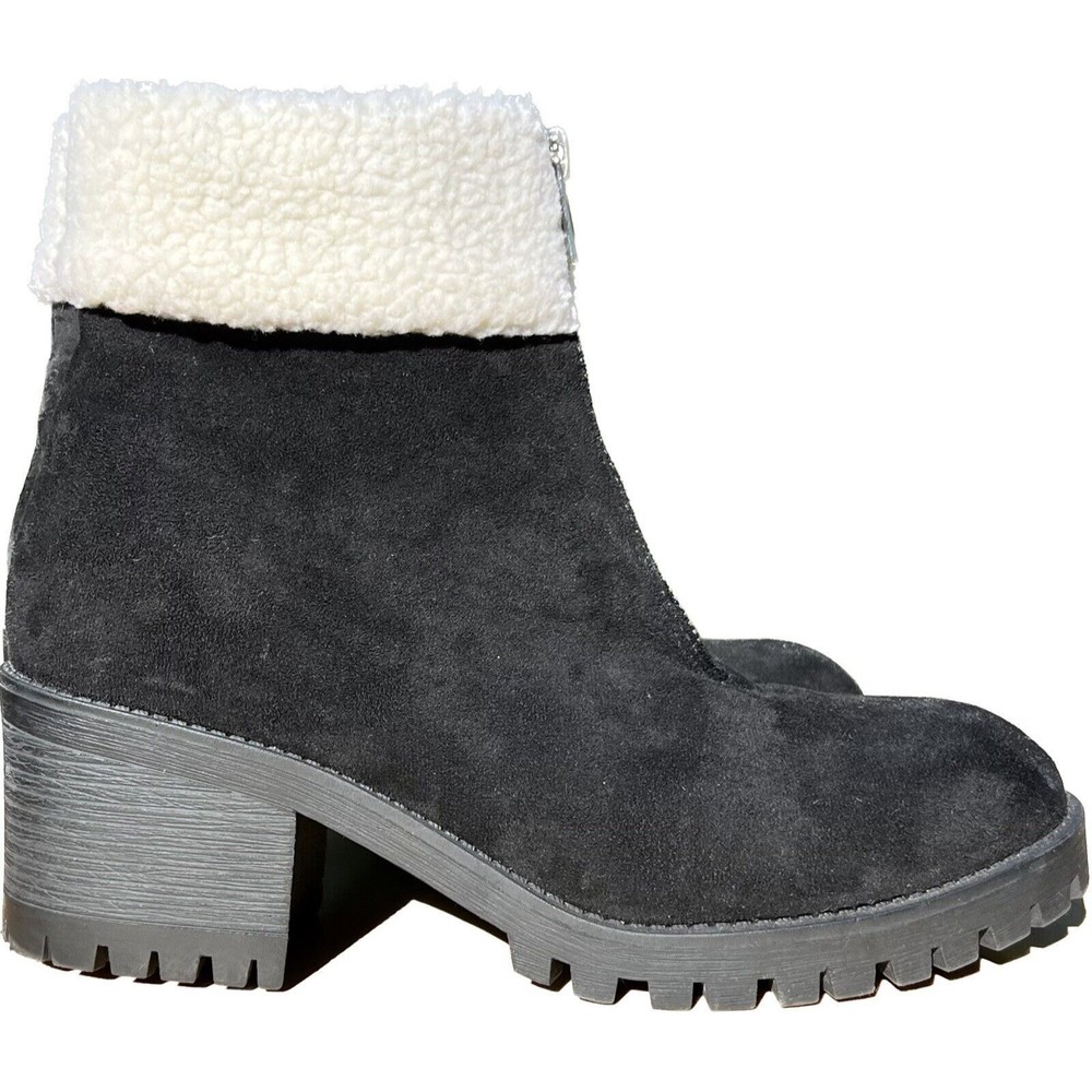 Bella Vita Boots 8.5 Womens Black Suede Cable Lug Ankle Bootie Front Zip‎